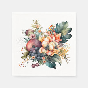 Serviette En Papier Bouquet d'aquarelle avec fleurs baies et feuilles