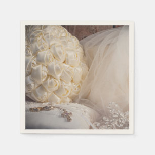 Serviette En Papier Bouquet de 5882 Mariages avec anneaux, croix, voil