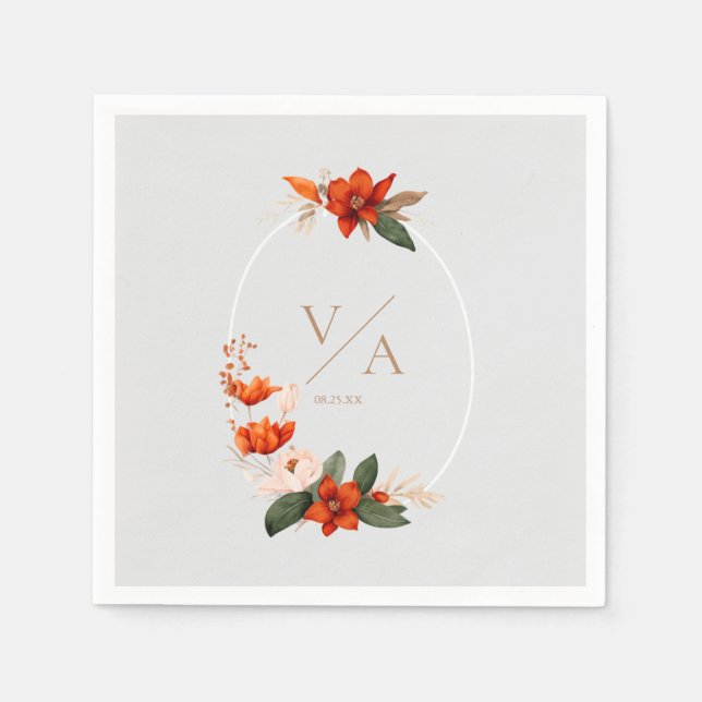 Serviette En Papier Bouquet de Boho avec fleurs de feu (Devant)
