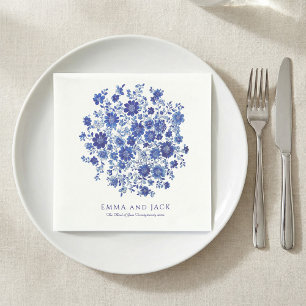Serviette En Papier Bouquet de chinoiserie bleue Noms et date de maria