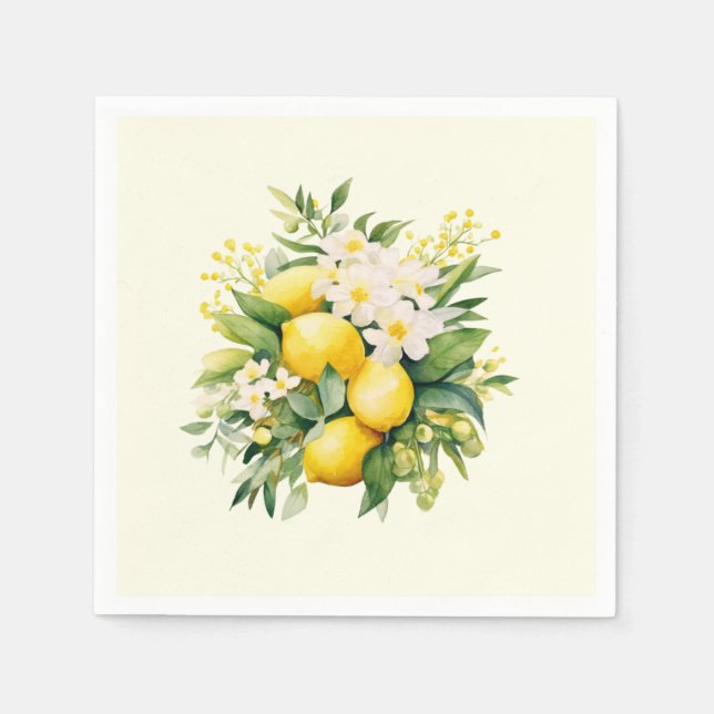 Serviette En Papier Bouquet de citron aux fleurs blanches (Devant)