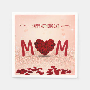 Serviette En Papier Bouquet de coeur Rose de la Fête des Mères - Papie