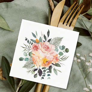 Serviette En Papier Bouquet de fleurs à l'aquarelle automnale rose pêc