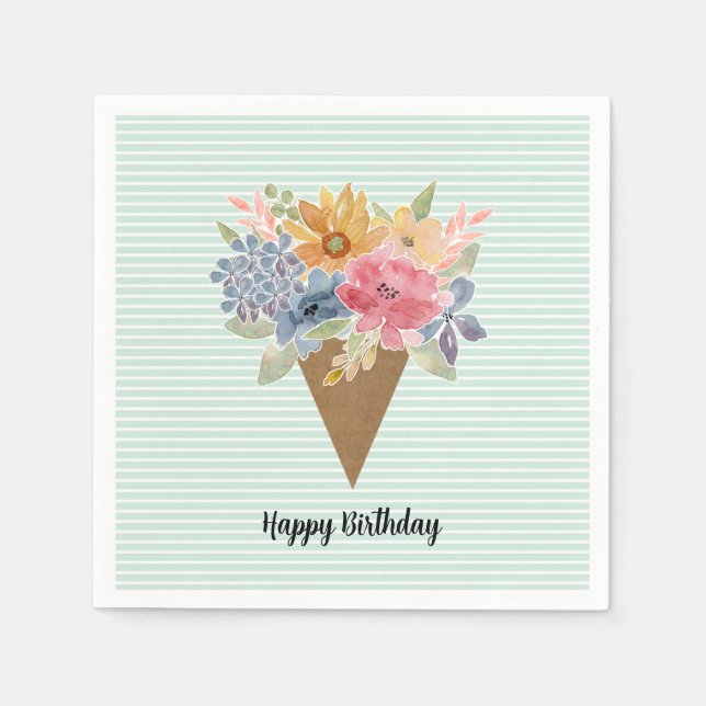 Serviette En Papier Bouquet de fleurs Anniversaire (Devant)