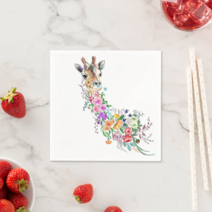 Serviette En Papier Bouquet de fleurs colorées Giraffe - Dessin 