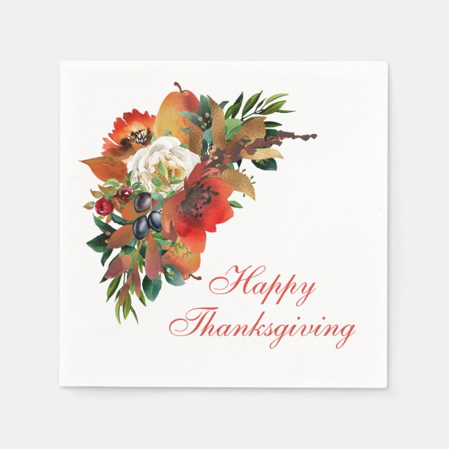 Serviette En Papier Bouquet de fleurs d'aquarelle Thanksgiving (Devant)