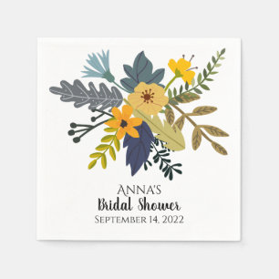 Serviette En Papier Bouquet de fleurs d'été en or, bleu, violet