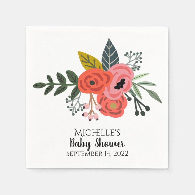 Serviette En Papier Bouquet de fleurs d'été rouge rose (Devant)