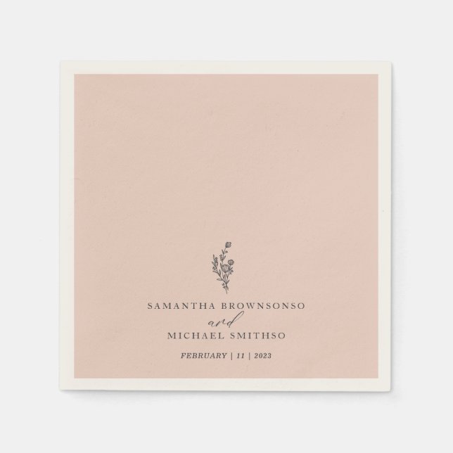 Serviette En Papier Bouquet de fleurs roses mariage moderne (Devant)