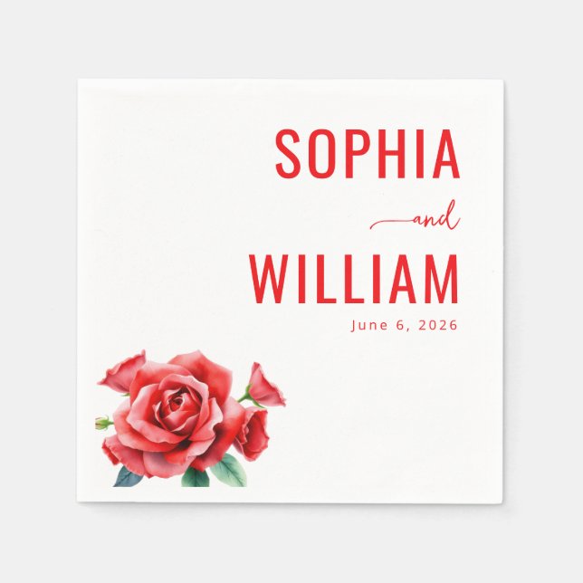 Serviette En Papier Bouquet de fleurs rouges romantiques (Devant)