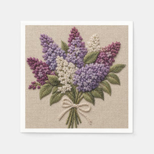 Serviette En Papier Bouquet de lilas brodé – Lin à faux broderie