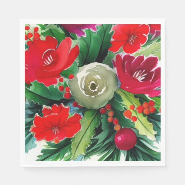 Serviette En Papier Bouquet de Noël (Devant)