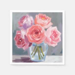 Serviette En Papier Bouquet de pivoine rose peint à l'aquarelle floral