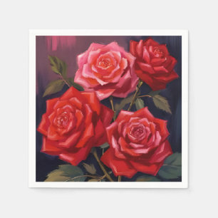 Serviette En Papier Bouquet de roses Peinture aquarelle florale roug