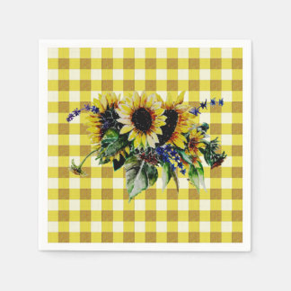 Serviette En Papier Bouquet de tournesol sur En vichy jaune