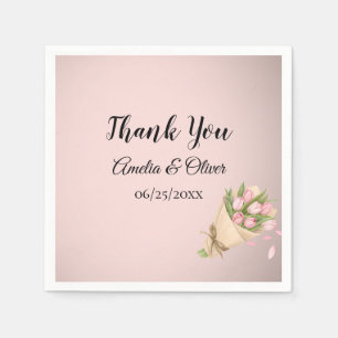 Serviette En Papier Bouquet de tulipes roses élégantes pour mariage