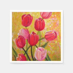 Serviette En Papier Bouquet de tulipes roses et rouges. Serviettes de