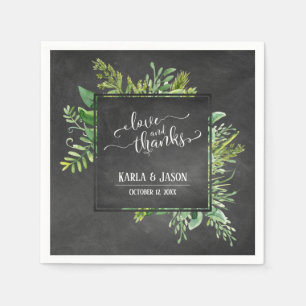 Serviette En Papier Bouquet de verdure Amour et Merci Tableau noir