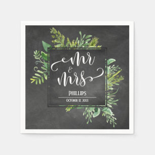 Serviette En Papier Bouquet de verdure Mr & Mrs Typographie Tableau no