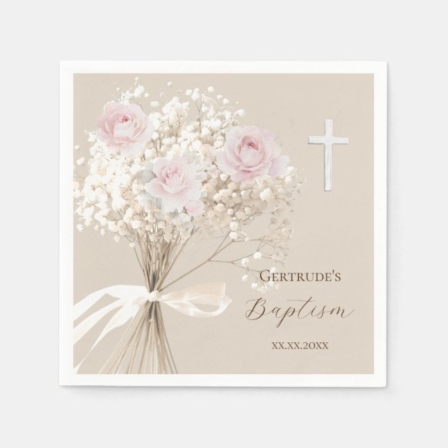 Serviette En Papier Bouquet délicat de baptême  (Devant)