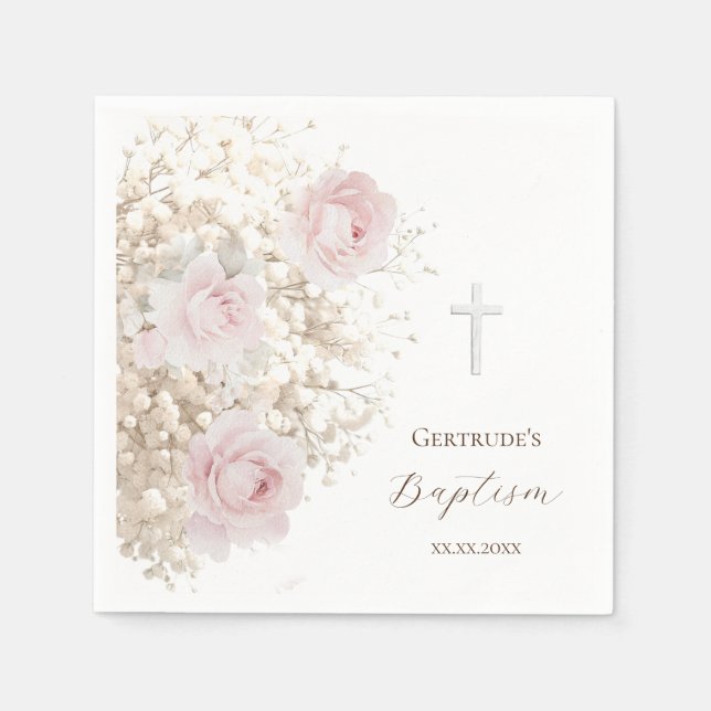 Serviette En Papier Bouquet délicat de baptême  (Devant)