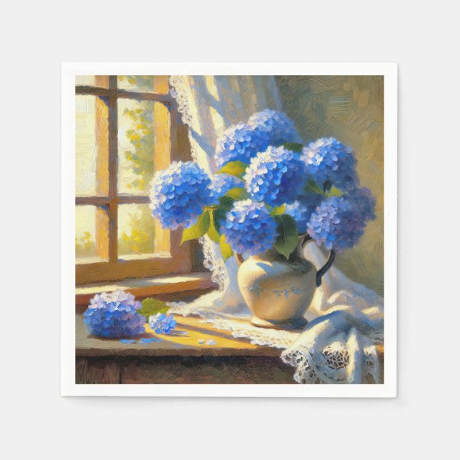 Serviette En Papier Bouquet d'hortensia bleu (Devant)