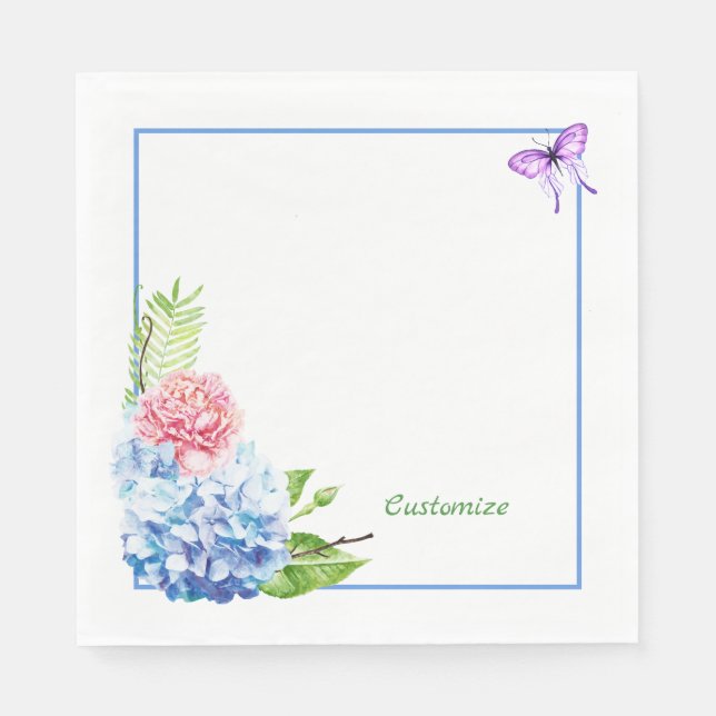 Serviette en papier Bouquet d'hortensias (Devant)