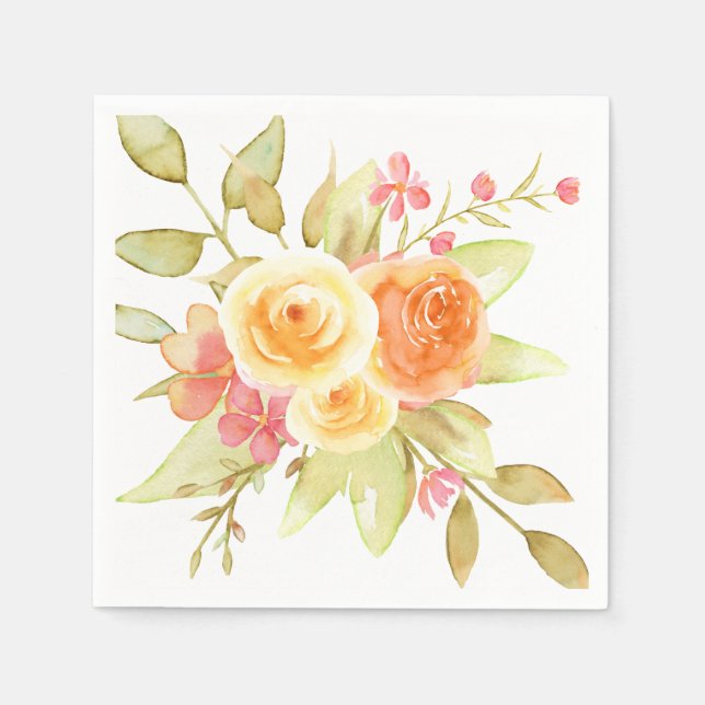 Serviette En Papier Bouquet du jardin d'aquarelle rose jaune (Devant)