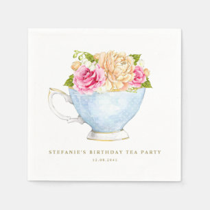 Serviette En Papier Bouquet floral aquarelle dans une tasse à thé pour