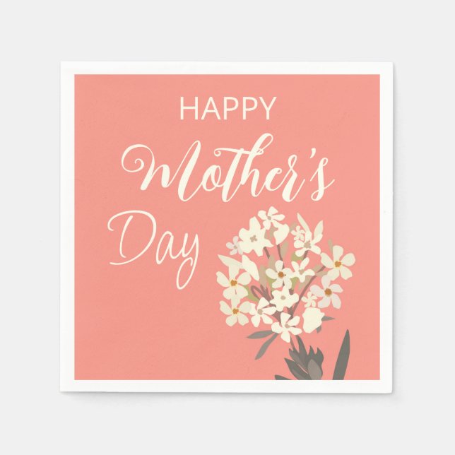 Serviette En Papier Bouquet floral blanc / Fête des mères (Devant)