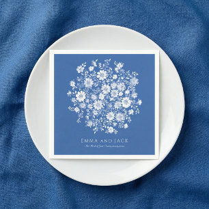 Serviette En Papier Bouquet floral bleu poussiéreux Noms et date de ma