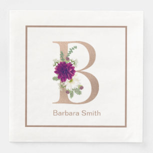 Serviette En Papier Bouquet floral lettre personnalisée B monogramme