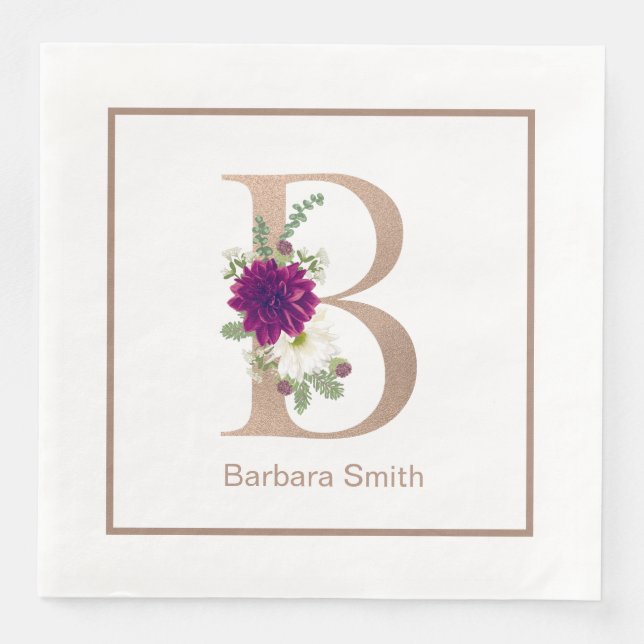 Serviette En Papier Bouquet floral lettre personnalisée B monogramme (Devant)