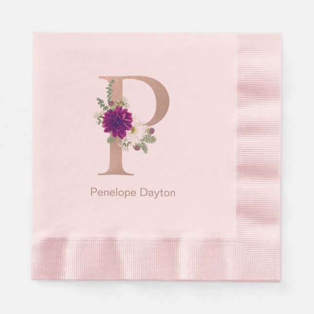 Serviette En Papier Bouquet floral lettre personnalisée P monogramme (Devant)