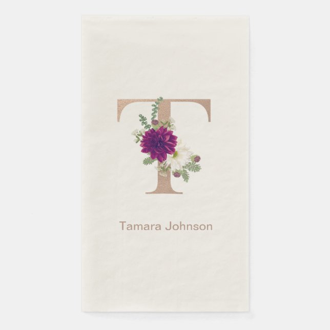 Serviette En Papier Bouquet floral lettre personnalisée T monogramme (Devant)