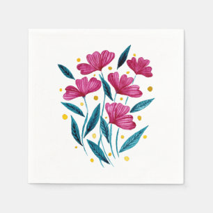 Serviette En Papier Bouquet floral mignon - magenta et turquoise