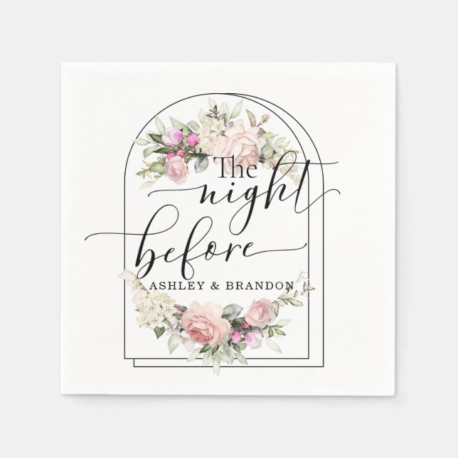 Serviette En Papier Bouquet Floral Minimal Script La Nuit Avant (Devant)
