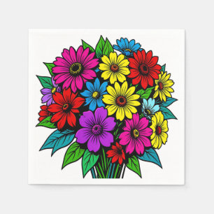 Serviette En Papier Bouquet floral multicolore vibrant