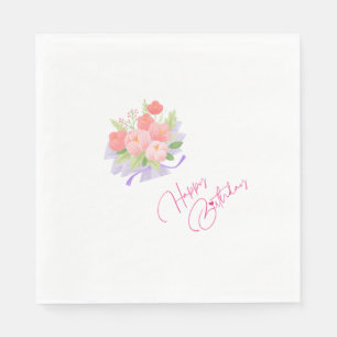Serviette En Papier Bouquet floral rose élégant Joyeux Anniversaire pe