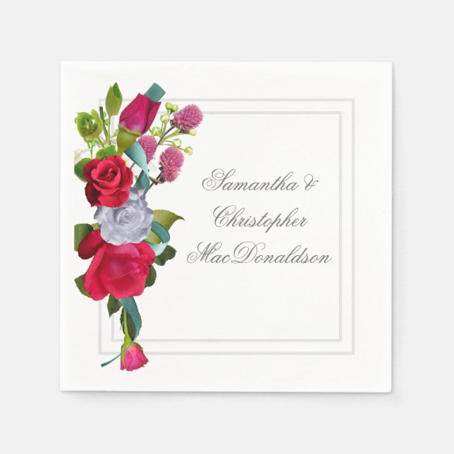 Serviette En Papier Bouquet floral rose rouge mariage (Devant)