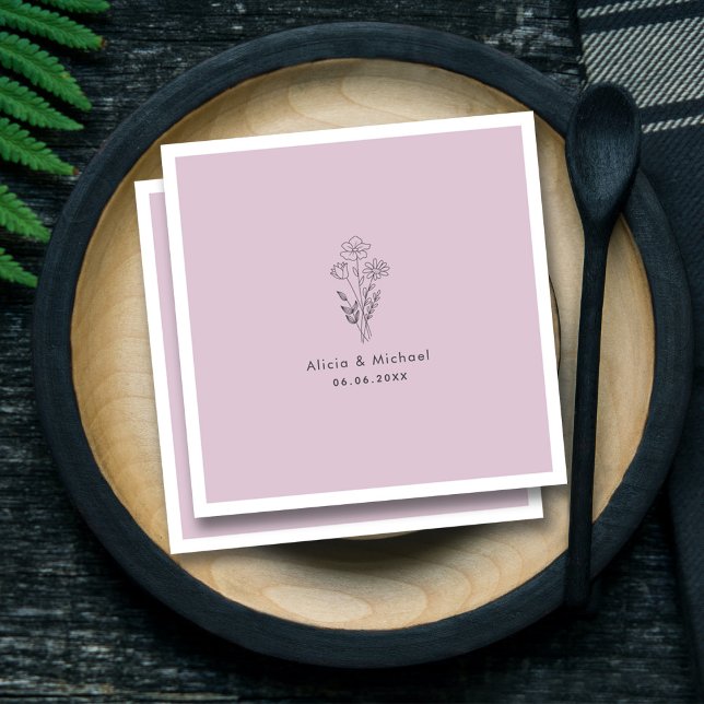 Serviette En Papier Bouquet Lilac Mariage de la ligne d'art Floral Noi (Luxury Custom Wedding Napkin_ Romantic & Elegant Napkins )