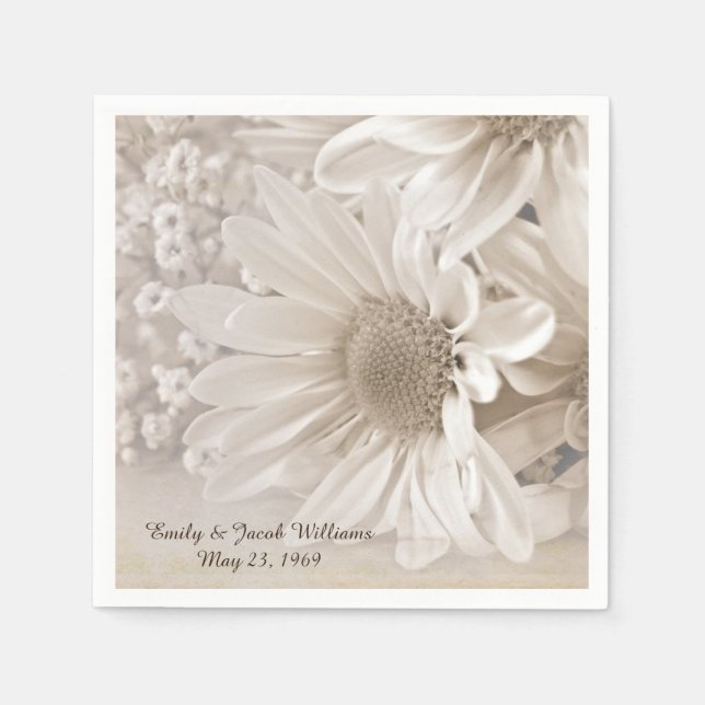 Serviette En Papier bouquet mariage doux sepia daisy (Devant)