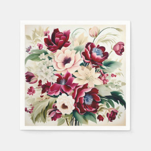 Serviette En Papier Bouquet Moderne De Fleurs Bourgognes Et Feuilles V