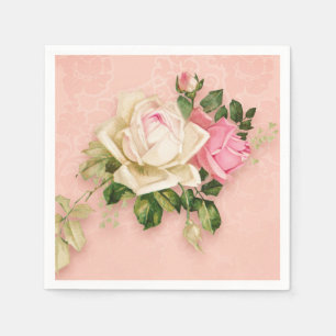 Serviette En Papier Bouquet rose et rose blanche