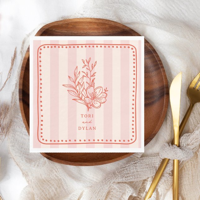 Serviette En Papier Bouquet rose floral Mariage en bande (Créateur téléchargé)