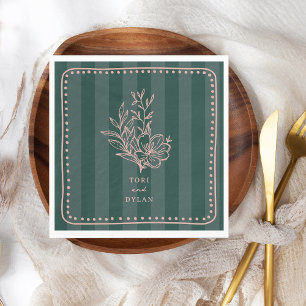 Serviette En Papier Bouquet rose floral Mariage en bande verte