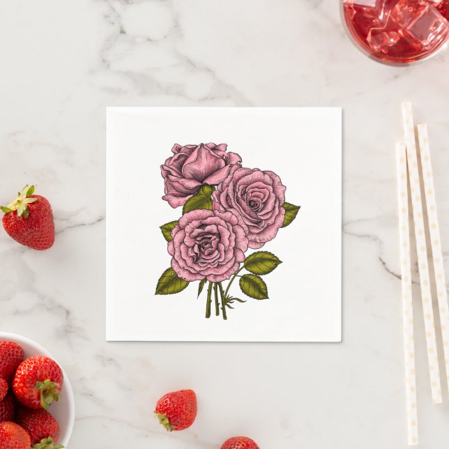 Serviette En Papier Bouquet rose roses (En situation)