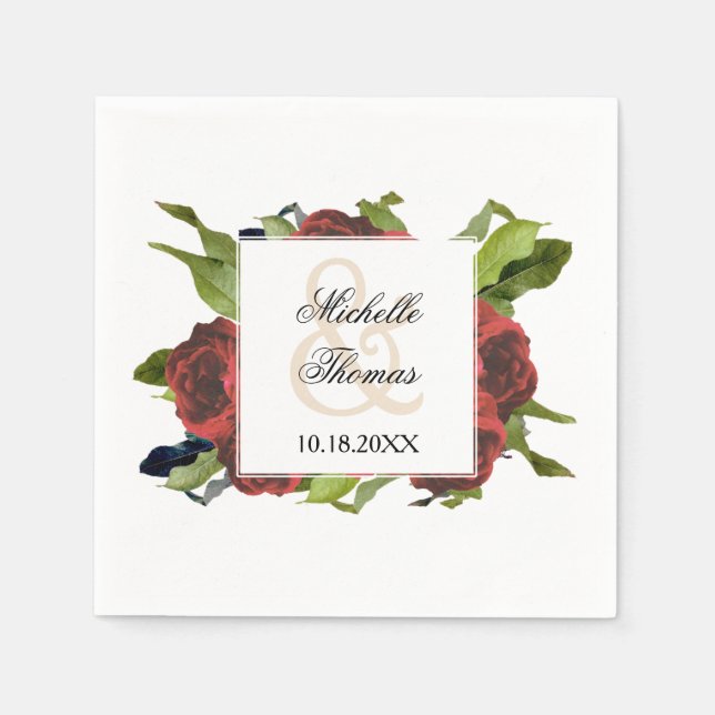 Serviette En Papier Bouquet Rose rouge Mariage floral (Devant)