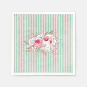 Serviette En Papier Bouquet Shabby Chic Rose aux Rayures