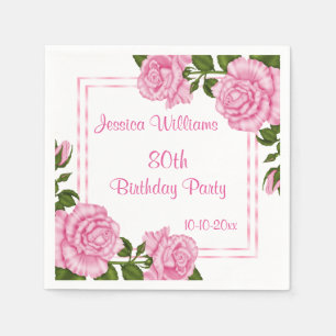 Serviette En Papier Bouquets d'angle rose joli 80 ans